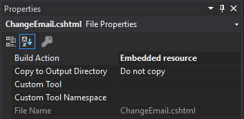 Properties of an email template file